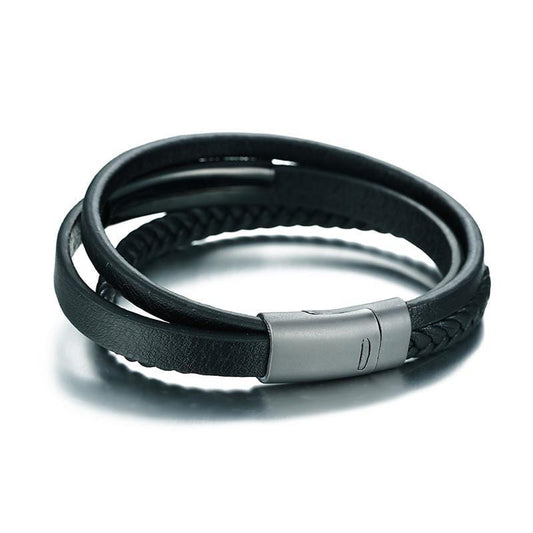 Mens Black Luxury Leather Bracelets