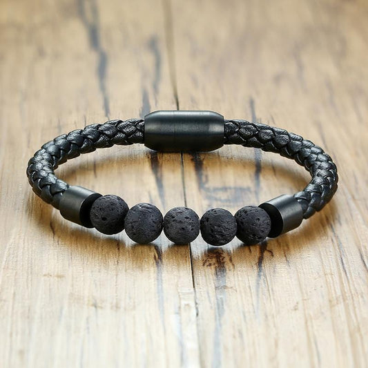 Lava stone Braided Rope Leather Bracelet for Men