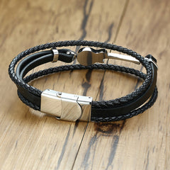 Stainless Steel Guitar Leather Bracelet for Men