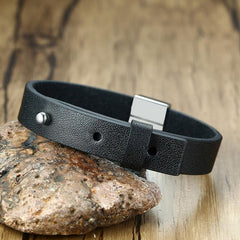 Mens Genuine Black Leather Bracelet