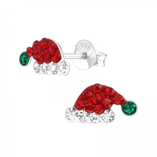 Kids Silver Santa Hat Stud Earrings