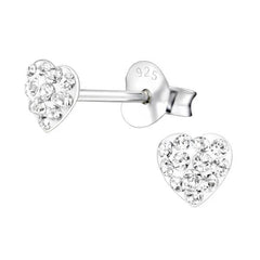 Silver Kids Heart Stud Earrings with Swarovski Crystal