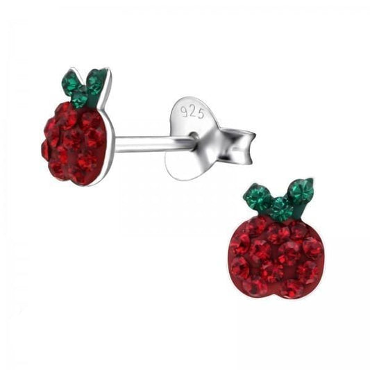 Silver Apple Ear Studs with Swarovski Crystal