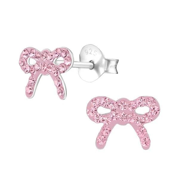 Silver Kids Light Rose Bow Stud Earrings With Swarovski Crystal