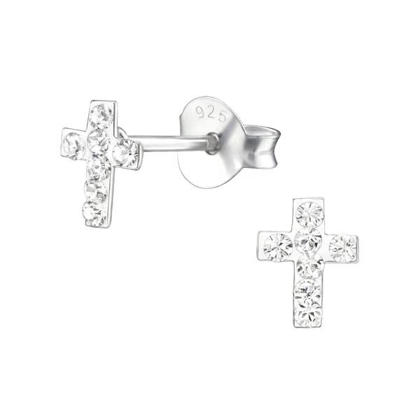 Kid's Silver Cross Ear Studs Swarovski Crystal