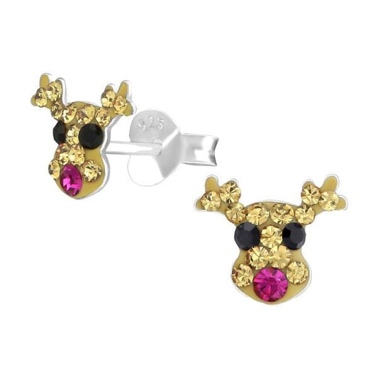 Kids Silver Reindeer  Stud Earrings