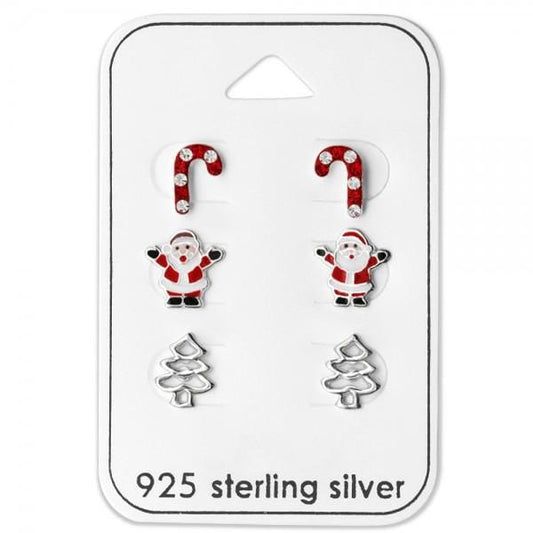 Kids Silver Christmas Earnings Set