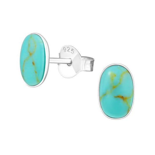 Green Turquoise Oval Stud Earrings