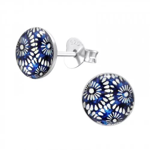 Kids Silver Round Boho Stud Earrings