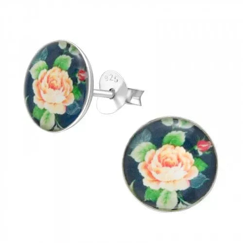 Kids Silver Rose Print Stud Earrings