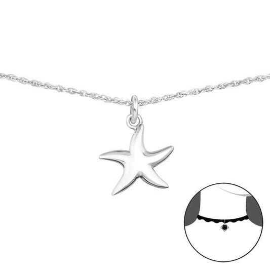 Silver Starfish Choker Necklace