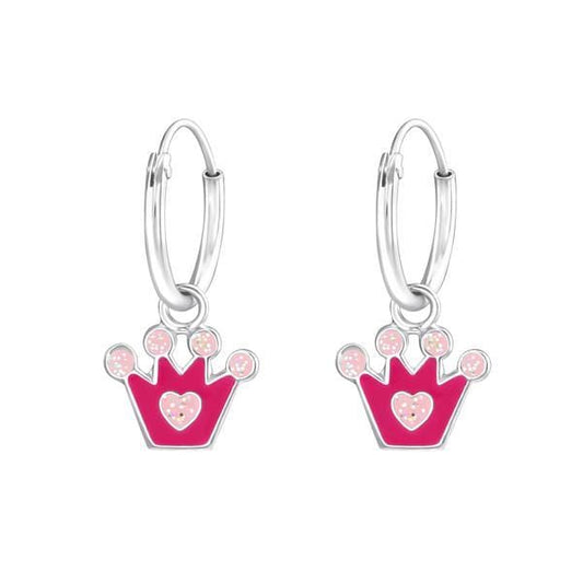 Kids Silver Hanging Crown Hoops