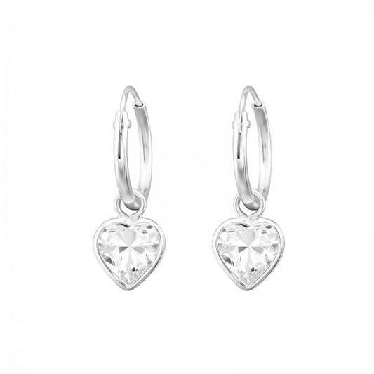 Kids  Silver Hanging Heart Hoop Earrings