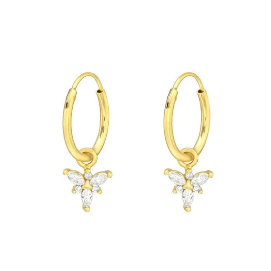 Gold Hanging Butterfly Hoop Earrings