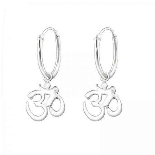 Silver Hanging Om Ear Hoops