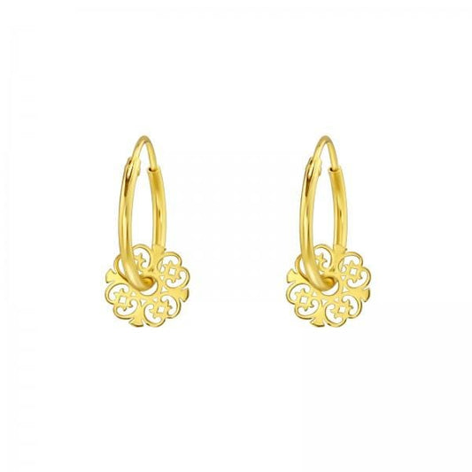 Gold Laser Cut Antique Hoop Earrings