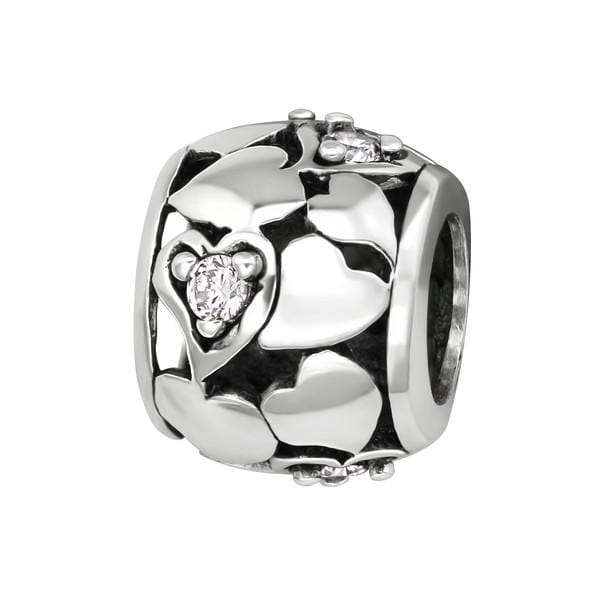 Silver Heart CZ Crystal Charm Bead