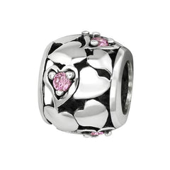 Silver Heart CZ Pink Charm Bead