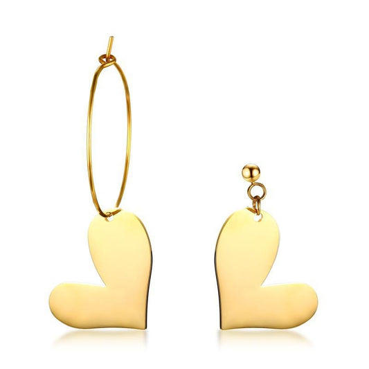 Steel Gold Heart Asymmetrical Earrings