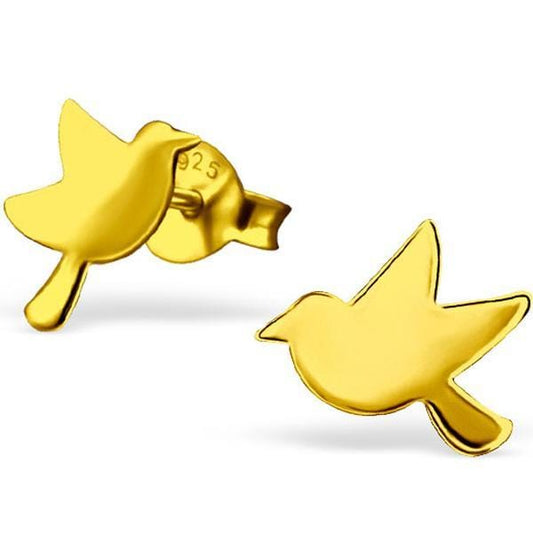 Kids Sterling Silver 14 K Gold Bird Ear Studs