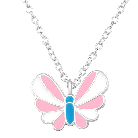 Kid's Sterling Pink Butterfly Necklace for Girls