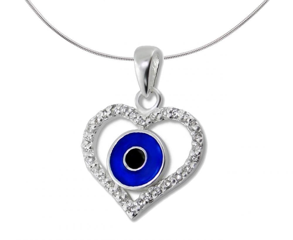 Silver Diamante Heart Pendant with Eye Charm