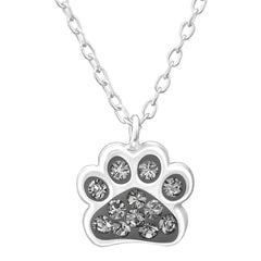 Kid's Sterling Silver Paw Print Necklace Made With Swarovski Crystals