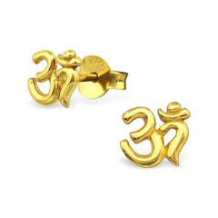 14 K Gold Plated Silver Om Ear Studs