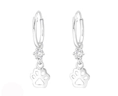 Sterling Silver Kids Hanging Paw Print earrings Made With Swarovski Crystal