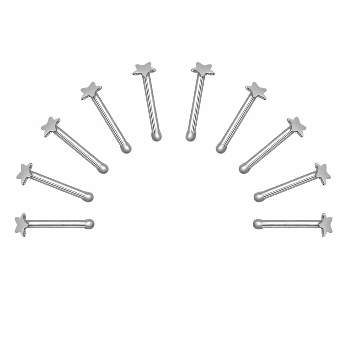 10 X Star Steel Nose Studs with Ball End