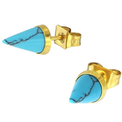 Surgical Steel Square Turquoise Gold Cone Stud Earrings