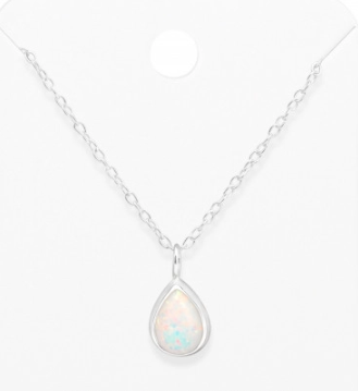 Silver Pear Firesnow Opal Necklace