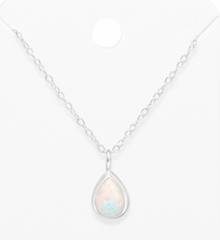 Silver Pear Firesnow Opal Necklace