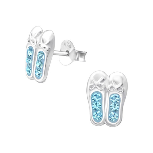 Kids Silver Ballerina Shoes Ear Studs-Aqua Bohemica