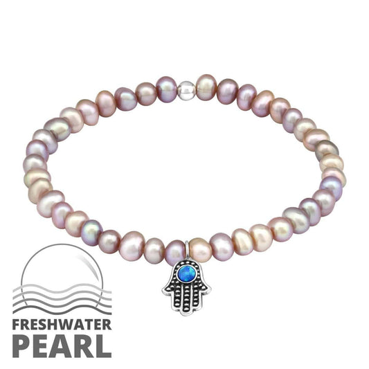 Hamsa Genuine Freshwater Pearl Opal Bracelet