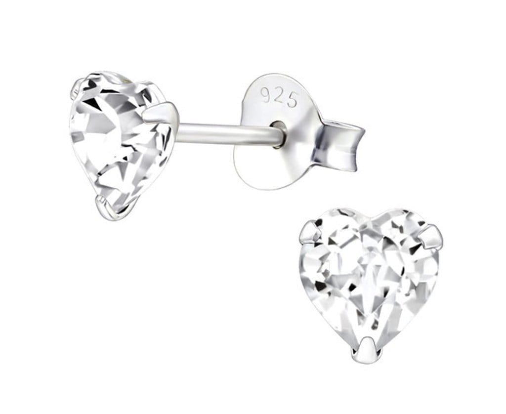 Silver Heart Birthstone  Stud Earrings