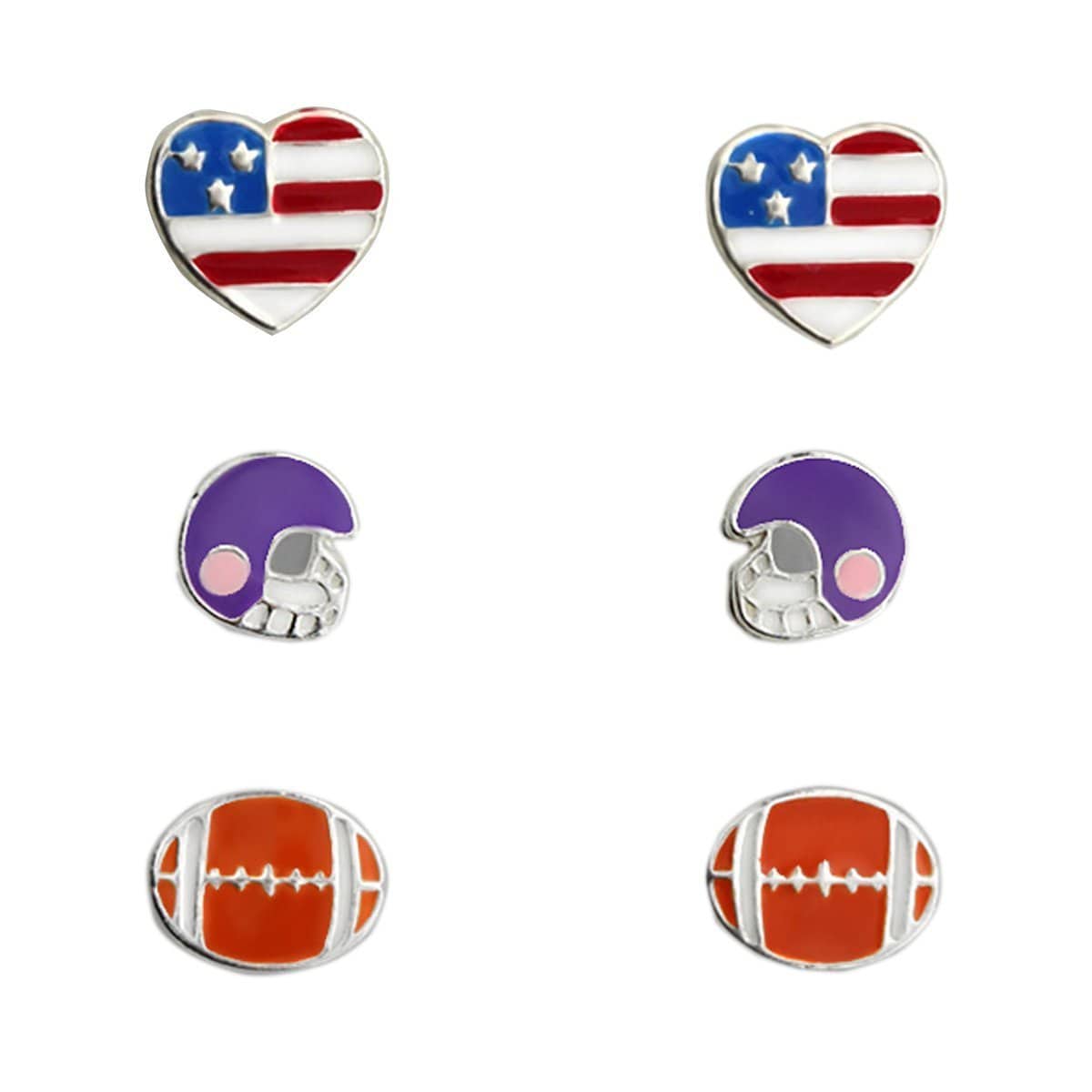 Kids Sterling Silver Football Soccer Earrings - 3 Pairs