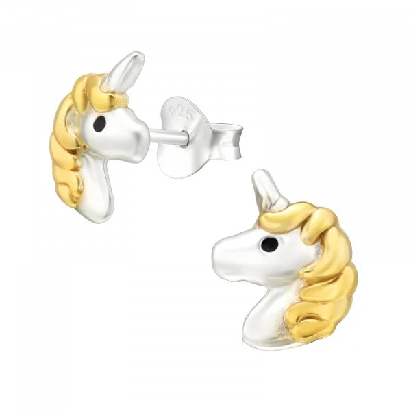 Kids Gold Silver Unicorn Ear Studs