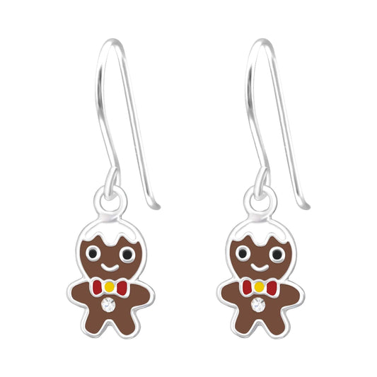 Kids Silver Hanging Gingerbread Earrings