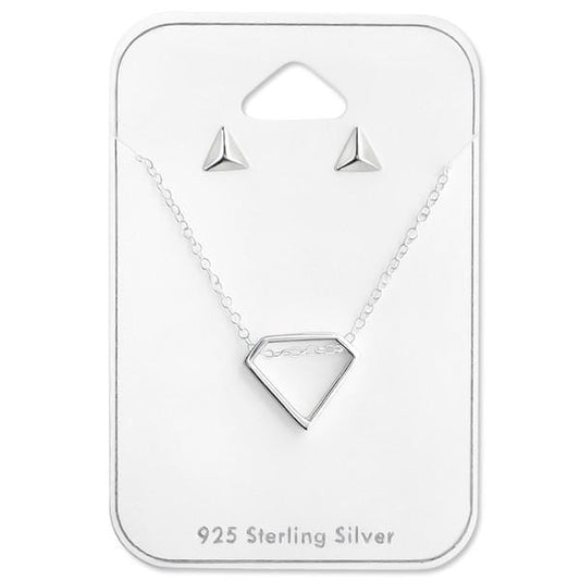 Silver Geometric Necklace Jewellery  Set