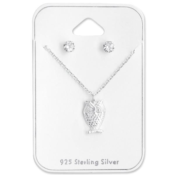 Silver Owl Necklace Set