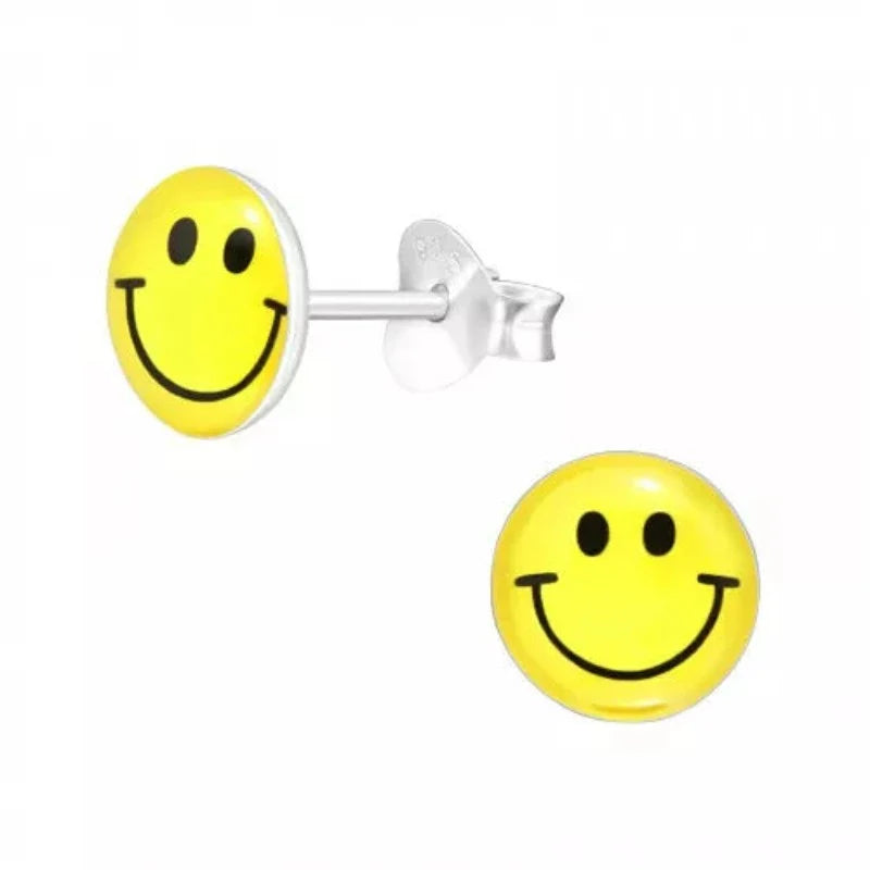 Kids Silver Smiley Face Stud Earrings