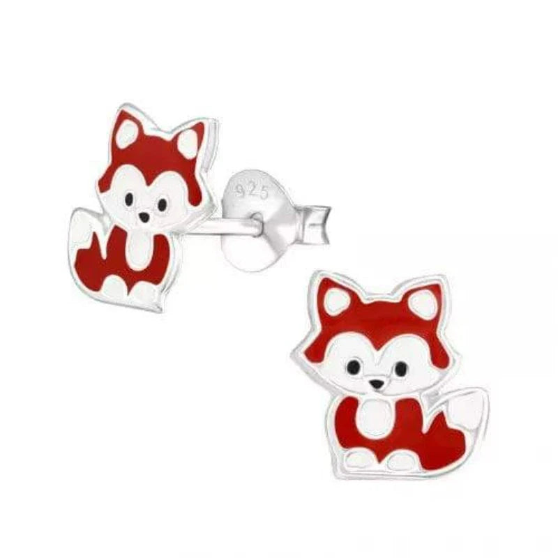 Kids Silver Fox Stud Earrings for Girls