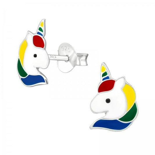 Kids Silver Unicorn Ear Studs