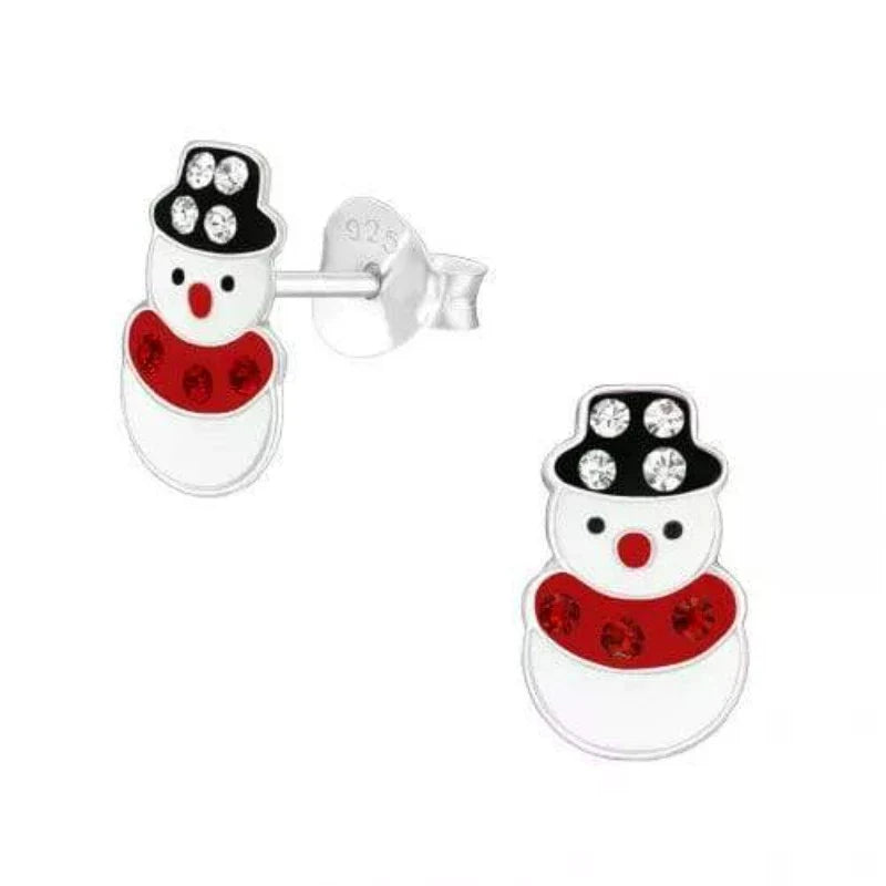 Kids Silver Snowman Stud Earrings