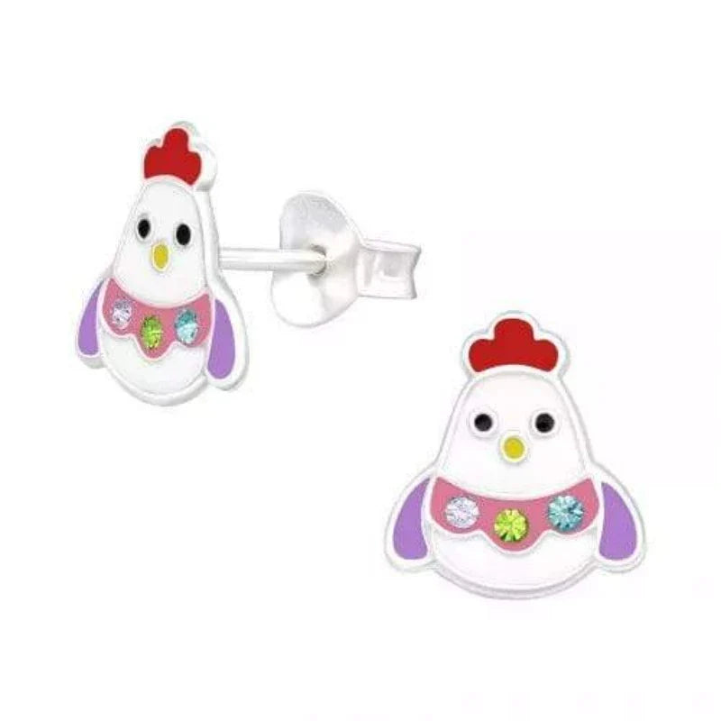 Kids Silver Chick Stud Earrings