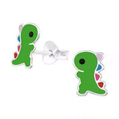 Kids Silver Dinosaur Stud Earrings