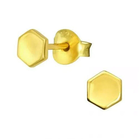 Gold Hexagon Stud Earrings