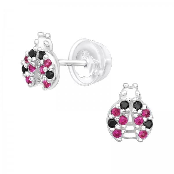 Kids Ladybug Earrings Silver