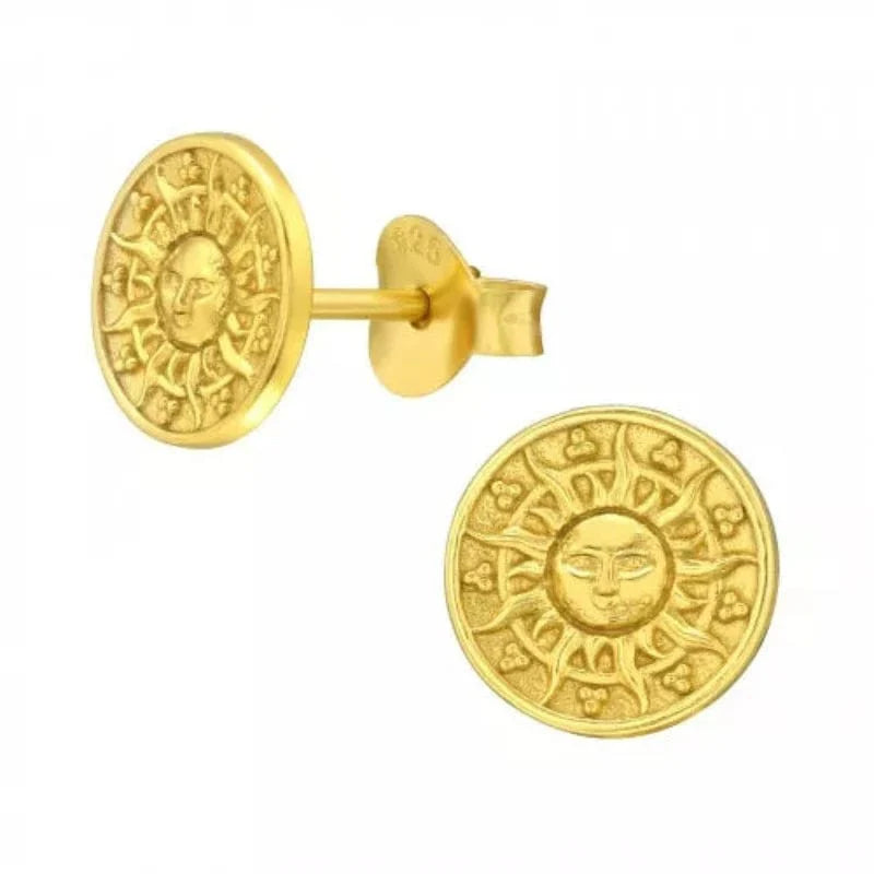 Silver Gold Sun Stud Earrings